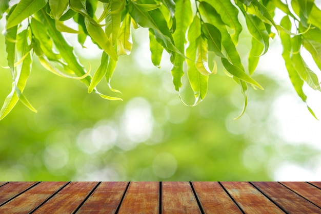 Wood floor with leaf nature 