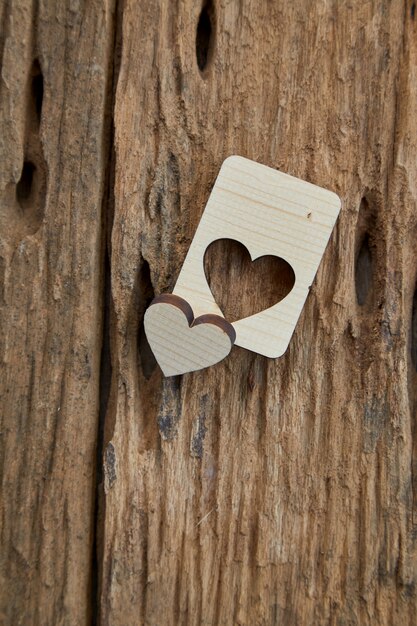 Wood heart Valentine on wooden