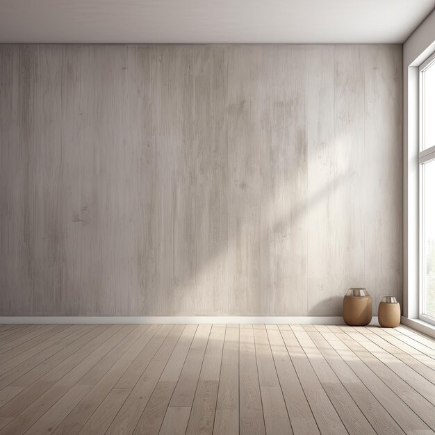 wood interior mockup with blank wall