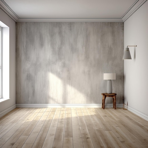 wood interior mockup with blank wall