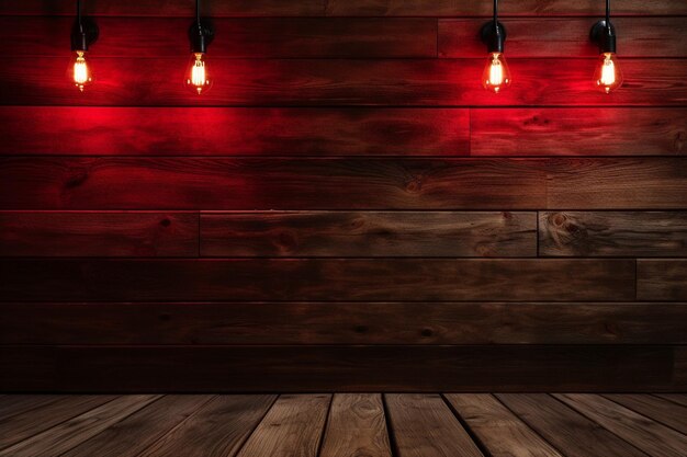 Foto sfondo in legno e ferro con luce rossa per la composizione