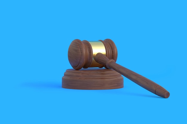 Wood judge gavel on blue background payment for legal education bidding at auctions 3d render