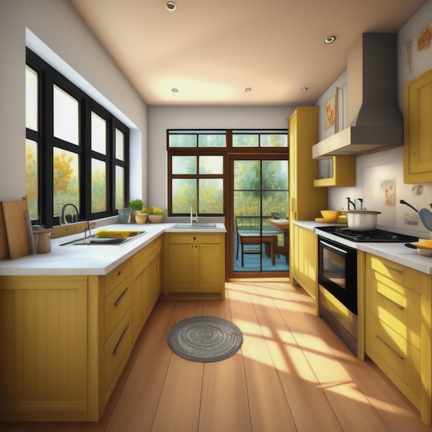 Wood kitchen interior