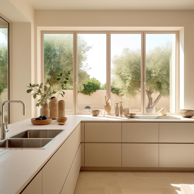 Photo wood kitchen island on the interior of contemporary house