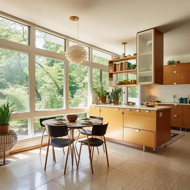 wood kitchen island on the interior of contemporary house