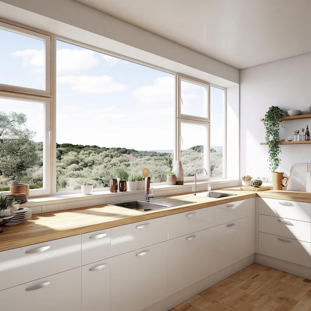 wood kitchen island on the interior of contemporary house