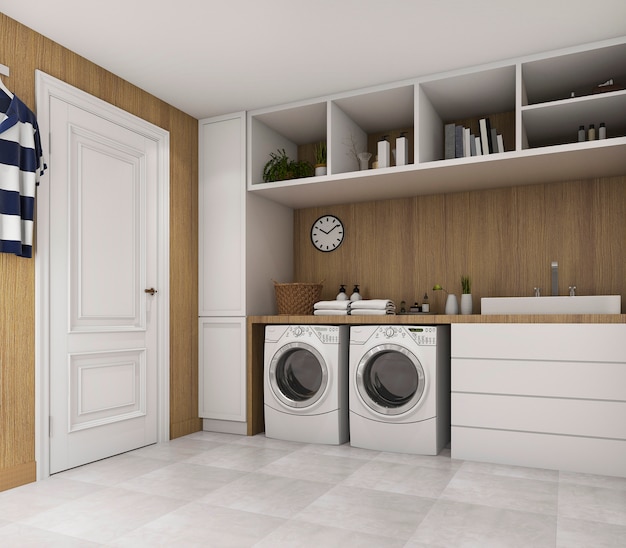 wood laundry room with loft style