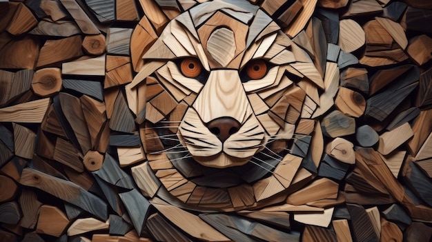 Wood leopard Animal faces made of wood Wild brutal nature