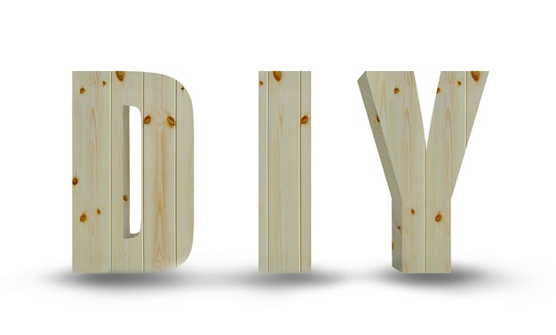 Wood letters of DIY isolated on white background