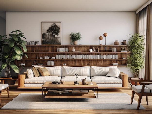 Wood living room interior with a rustic appeal AI Generative