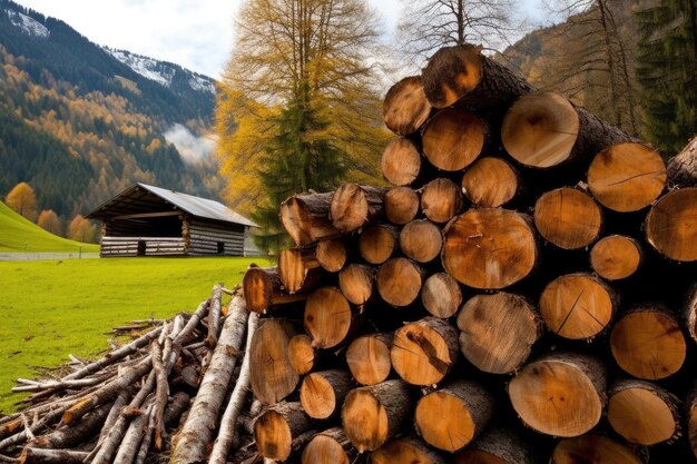 Photo wood logs stacked for winter