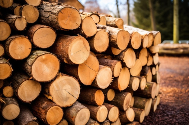 冬 に 備え て 堆積 さ れ た 木材