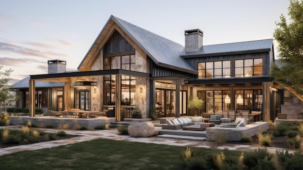 Wood modern farmhouse building