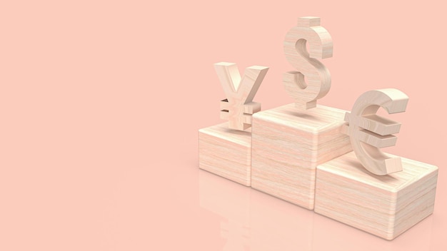 The wood money symbol for business concept 3d rendering