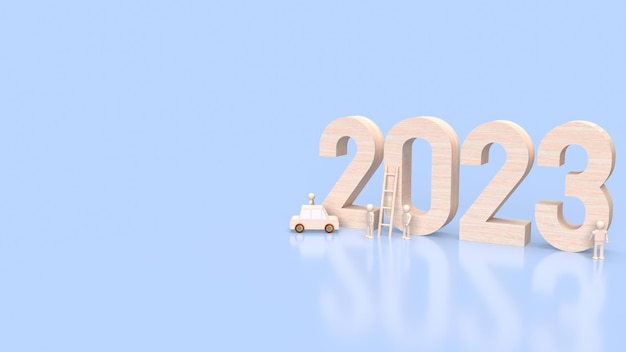 파란색 배경 3d 렌더링에서 나무 번호 2023