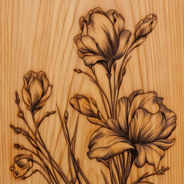 Foto un pannello di legno con dei fiori su cui c'è scritto 