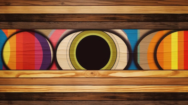 A wood panel with a row of circles with the word art on it.