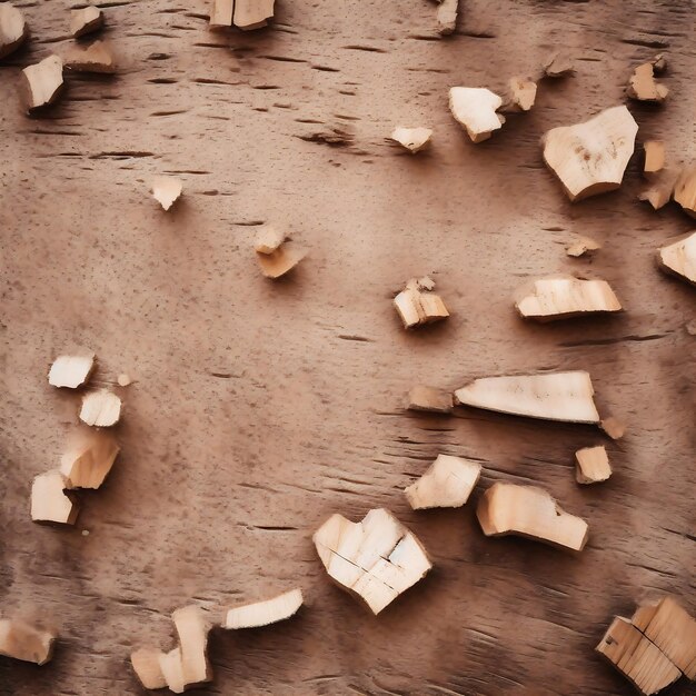 Photo wood pieces and dust crushed tree bark isolated on white background