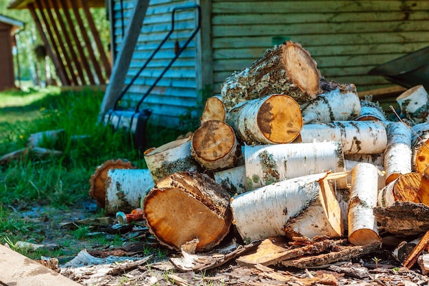 Wood in a pile in the yard