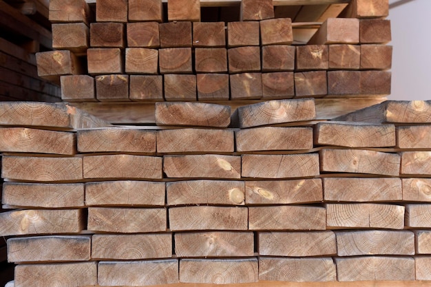 Wood piled up in a warehouse