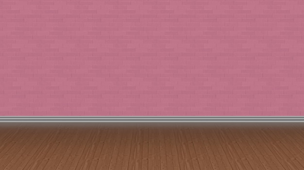 Wood pink floor brick wall background illustration 3d rendering