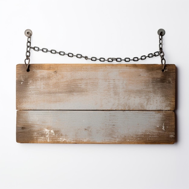 Photo wood plate hanger for chain link in the style of white background