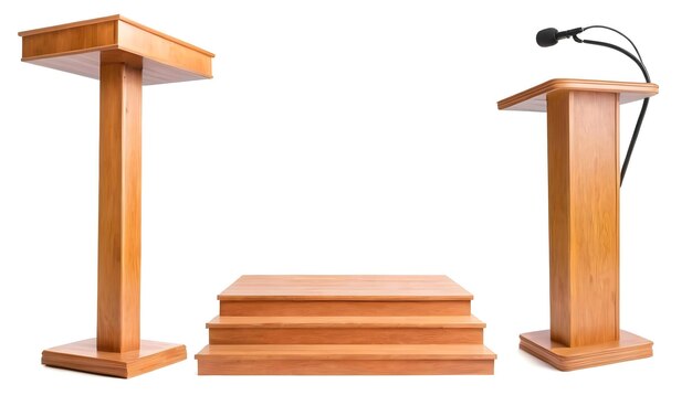 Foto podium in legno isolato su sfondo bianco