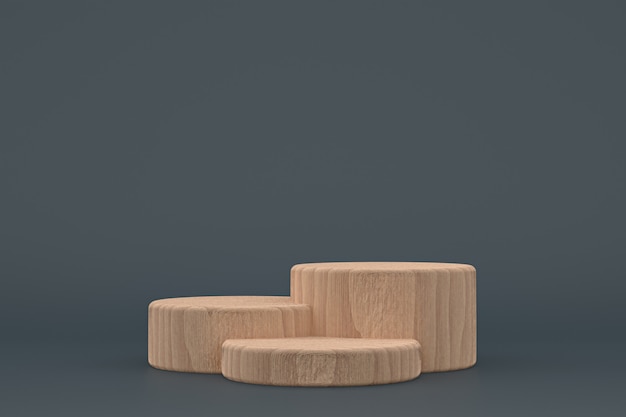 Wood podium minimal 3d rendering or product stand for cosmetic product presentation