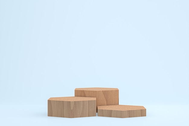 Wood podium minimal 3d rendering or product stand for cosmetic product presentation