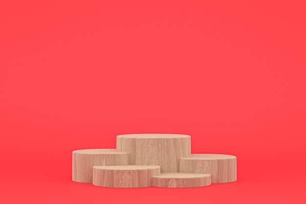 Wood podium minimal 3d rendering or product stand for cosmetic product presentation