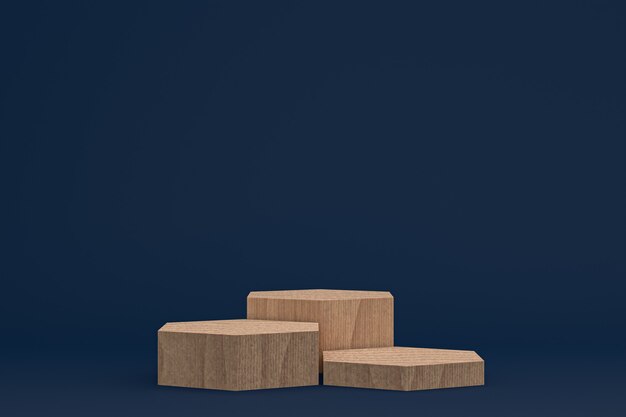 Wood podium minimal 3d rendering or product stand for cosmetic product presentation