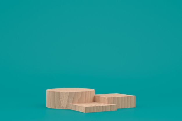 Wood podium minimal 3d rendering or product stand for cosmetic product presentation