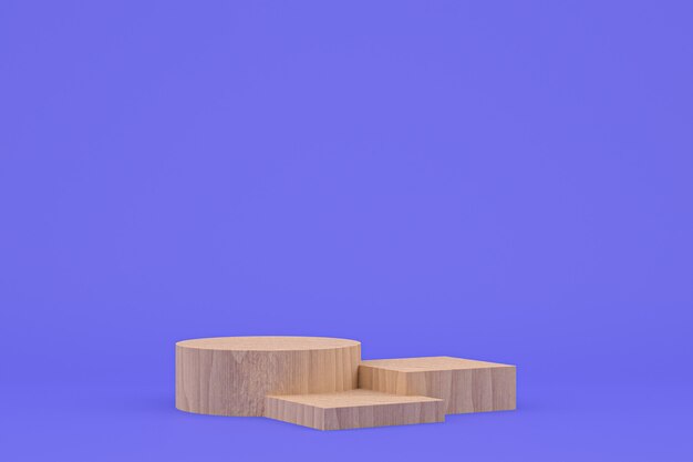 Wood podium minimal 3d rendering or product stand for cosmetic product presentation