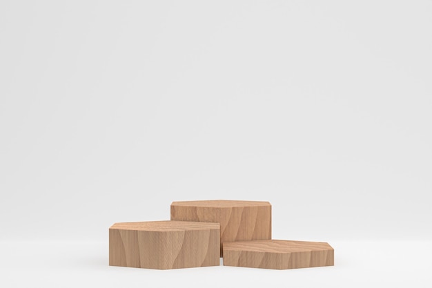 Wood podium minimal 3d rendering or product stand for cosmetic product presentation