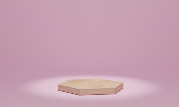 Wood podium with spotlights on pink