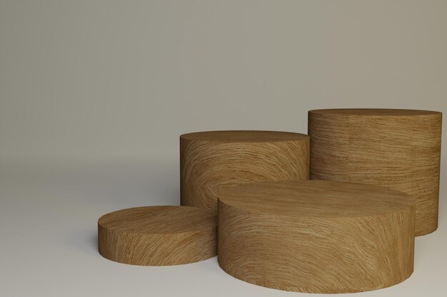 wood podium with white background 3d rendering