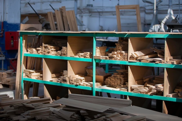 Wood processing industry Furniture blanks at the factory in the workshop