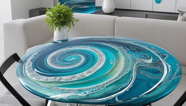 Photo wood and resin table concept
