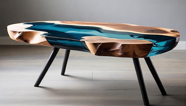 Photo wood and resin table concept