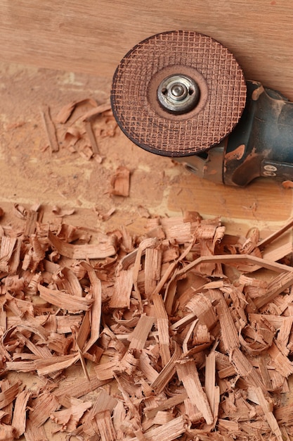 wood sawdust and tools