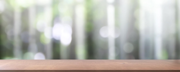 Wood shelves on nature wall background