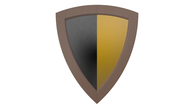 Wood shield yellow and black medieval 3d illustration render