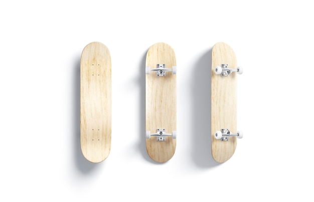 写真 ウッド スケート ボードのモックアップ。アーバン スケート モックアップ用の木製木材。古い文化のスケートボーダー。