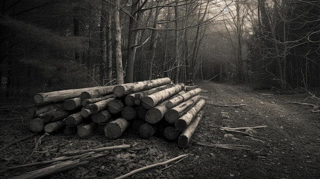 Wood stacks in forest Generative AI