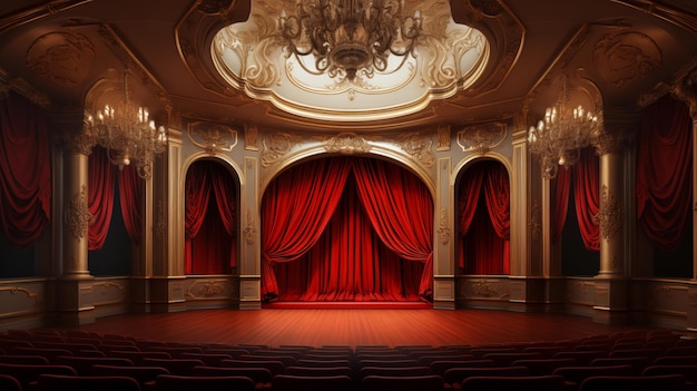 Wood stage with luxury curtains theater background with wood stage and curtains