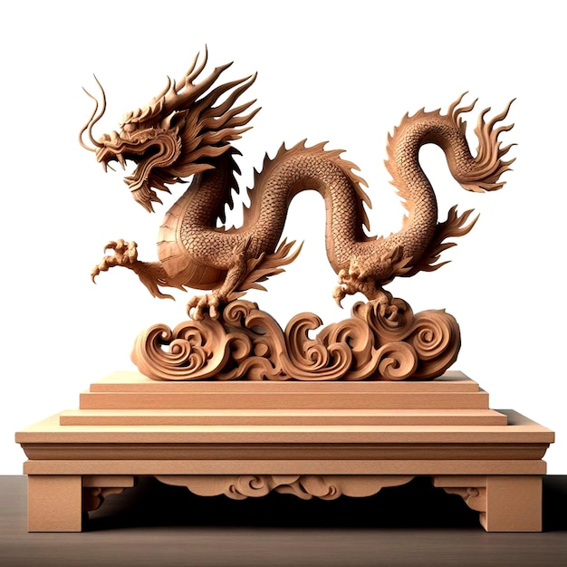 Wood statue dragon stand in the podium