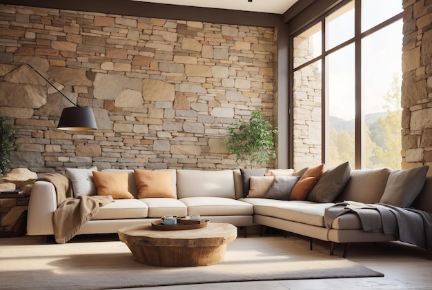 Wood stove and daybed in rustic living room