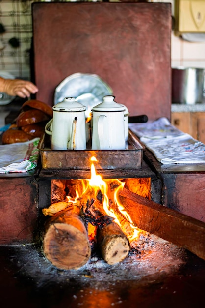 Wood stove with coffee pot