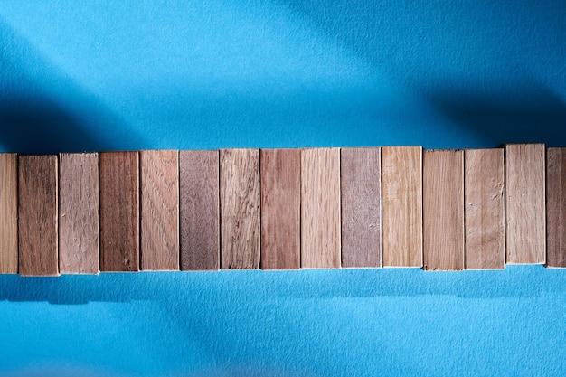 Wood strip on blue background