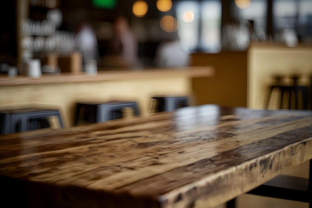 wood table blur background. Generative AI.